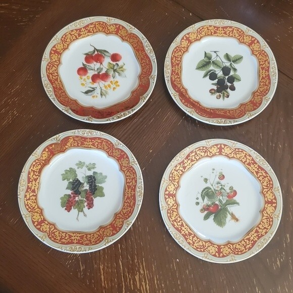 Andrea by Sadek 'Winterthur' Fruit Decor set of 4 Plates - 8.25"  MIJ - Picture 9 of 10